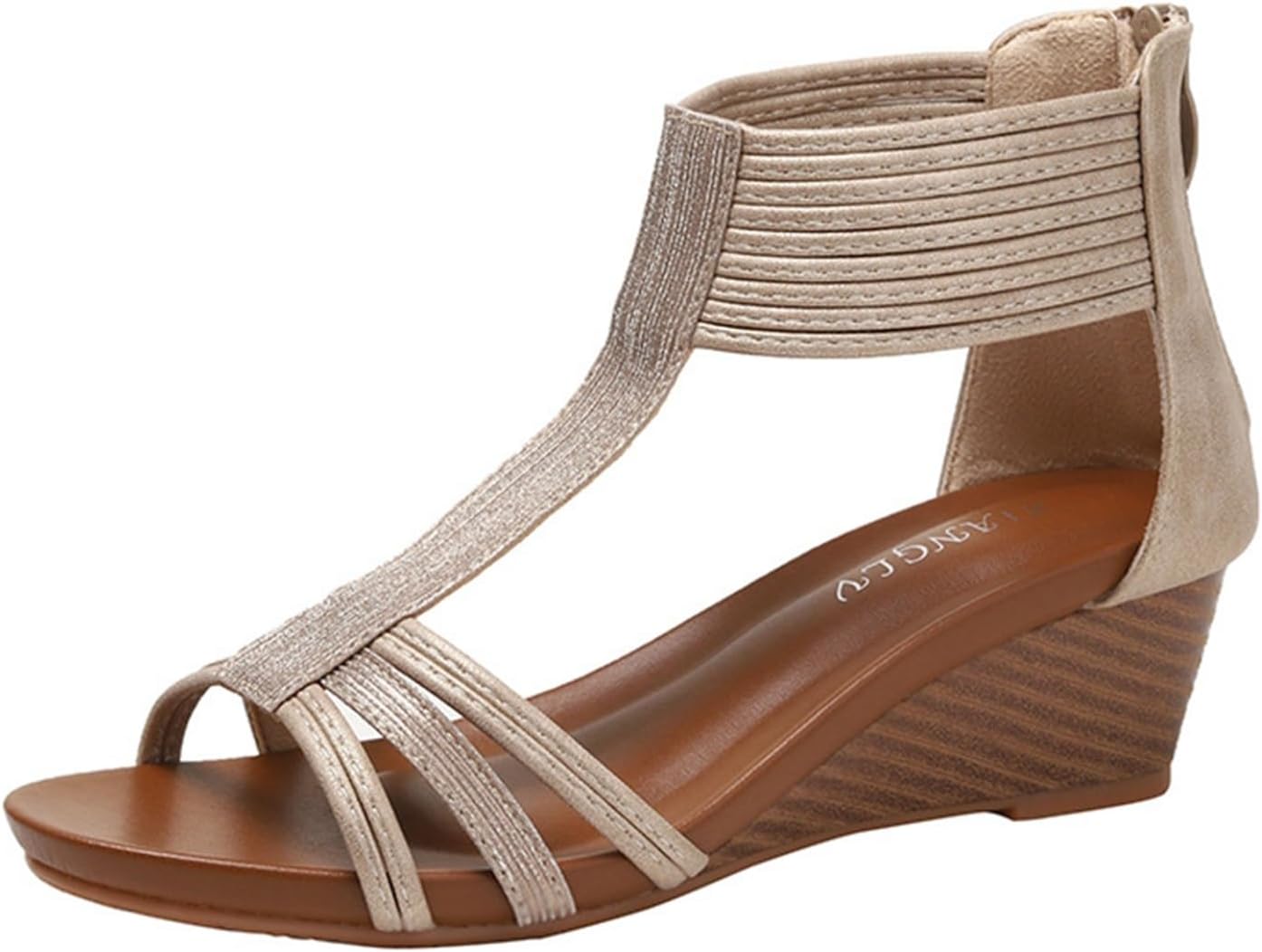 ウェッジサンダル レディース ローマサンダル ストライプサンダル セパレートサンダル 脚長効果 ママ ...