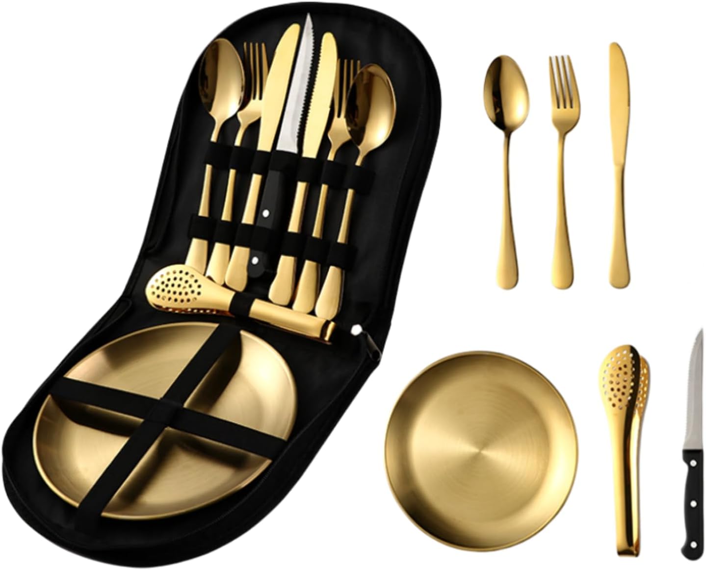 カトラリーセット 折り畳み収納袋付き おしゃれ 戸外炊事道具 ステンレス鋼 食器 携帯に便利 調理器具..