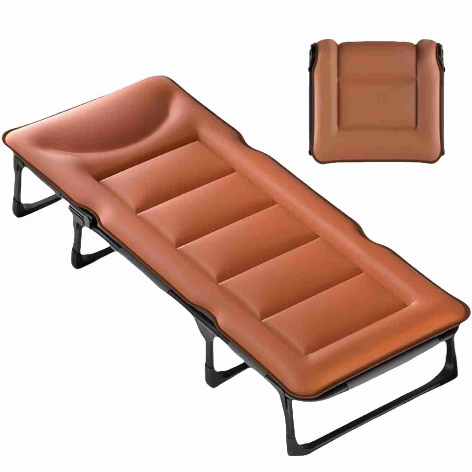 折りたたみベッド 簡易ベッド シングル マットレス付き コンパクト収納 室内外兼用 組立不要 ワンルーム 一人暮らし 仮眠/残業/防災用/介護用 完成品 (オレンジ色 190*62*30cm)