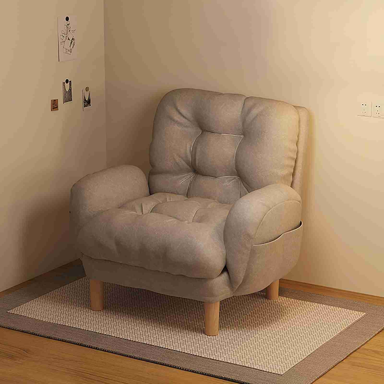 ローソファー ソファー 一人掛け 防水性と防汚性のテクニカルクロス、背もたれと肘掛けの5段階調整、サイド収納ポケット付き 小さな寝室やバルコニーに適しています ソファーベッド 一人用 60*70 B