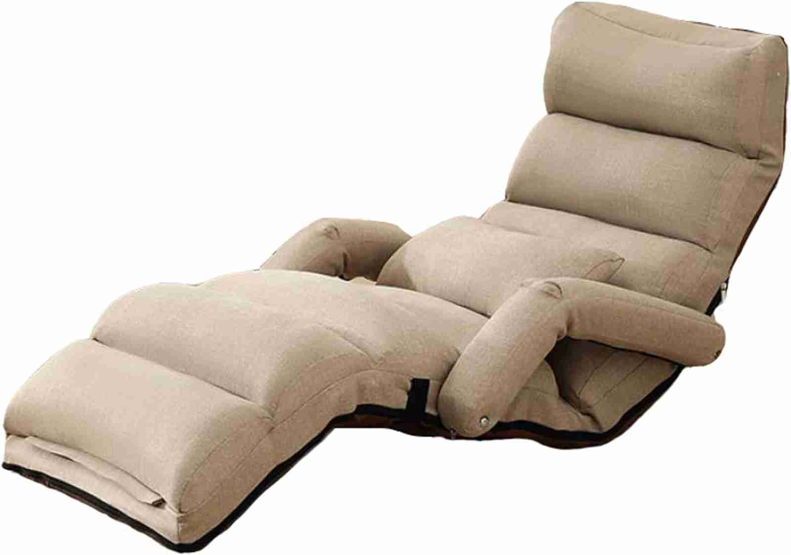 座椅子 折り畳み式 隙間収納可能 コンパクト 座ソファー 椅子 いす チェア 簡易ベッド 多機能 手すり付き コトン充填 綿麻生地カバー 取り外す可能 枕付き 背もたれ角度調整可 お昼寝 (カーキ 2