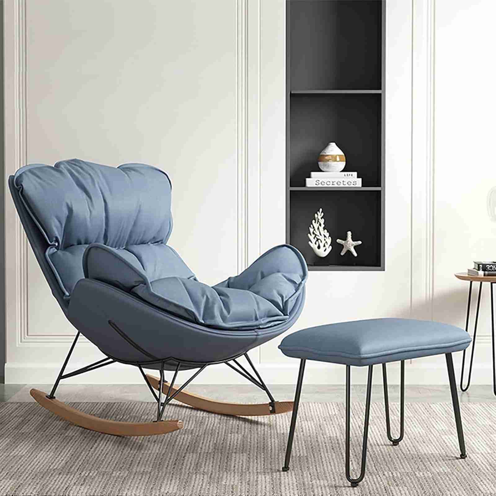 座椅子ソファー 座椅子 ソファー 1人掛け ソファ モダンデコ 北欧 軽量 フットレスト付きロッキングチェア、モダンなロッキングチェア、リビングルーム、ベッドルーム、ガーデン、パティオ用の快適なリクラ