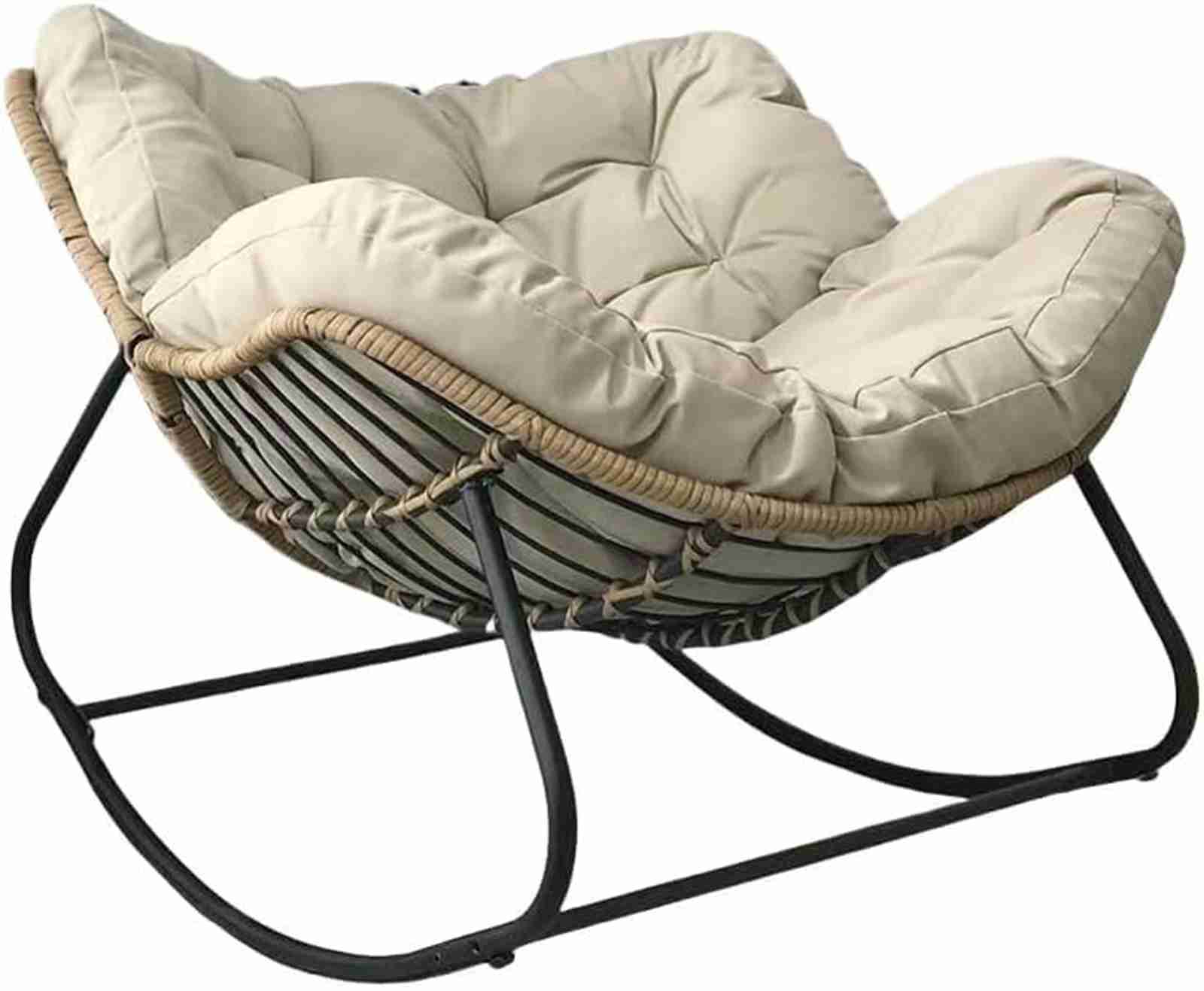 パティオロッキングチェア 屋外 屋内 特大 ラタン レジャー 卵型フレーム 大型サポート モダンチェア (..