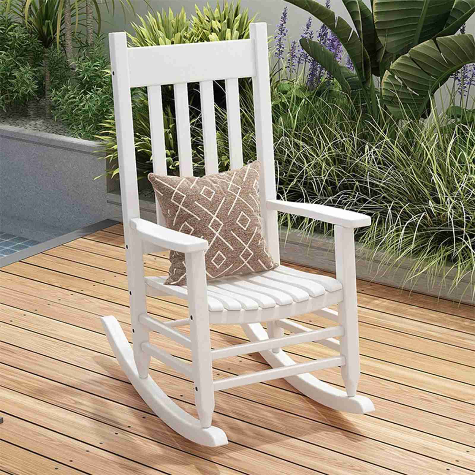 ロッキングチェア 木製リクライニングチェア1人掛け 無垢材180kg耐荷重リラックスチェア組立簡単屋外/室内/ポーチ多機能寝椅子 (ホワイト)