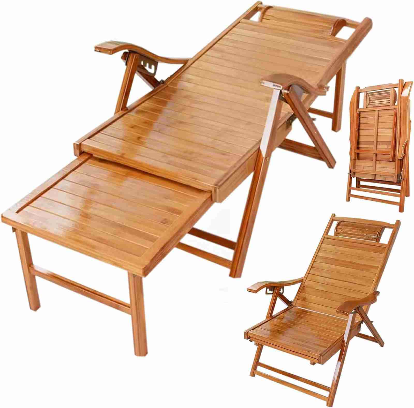 天然竹製リクライニングチェア リクライニングソファ ハイバックチェア リラックスチェア 寝椅子 簡易ベッド 幅52cm ソファーベッド 腰部5段階調整 昼寝チェア 折りたたみ式 屋内 ガーデン屋外兼用