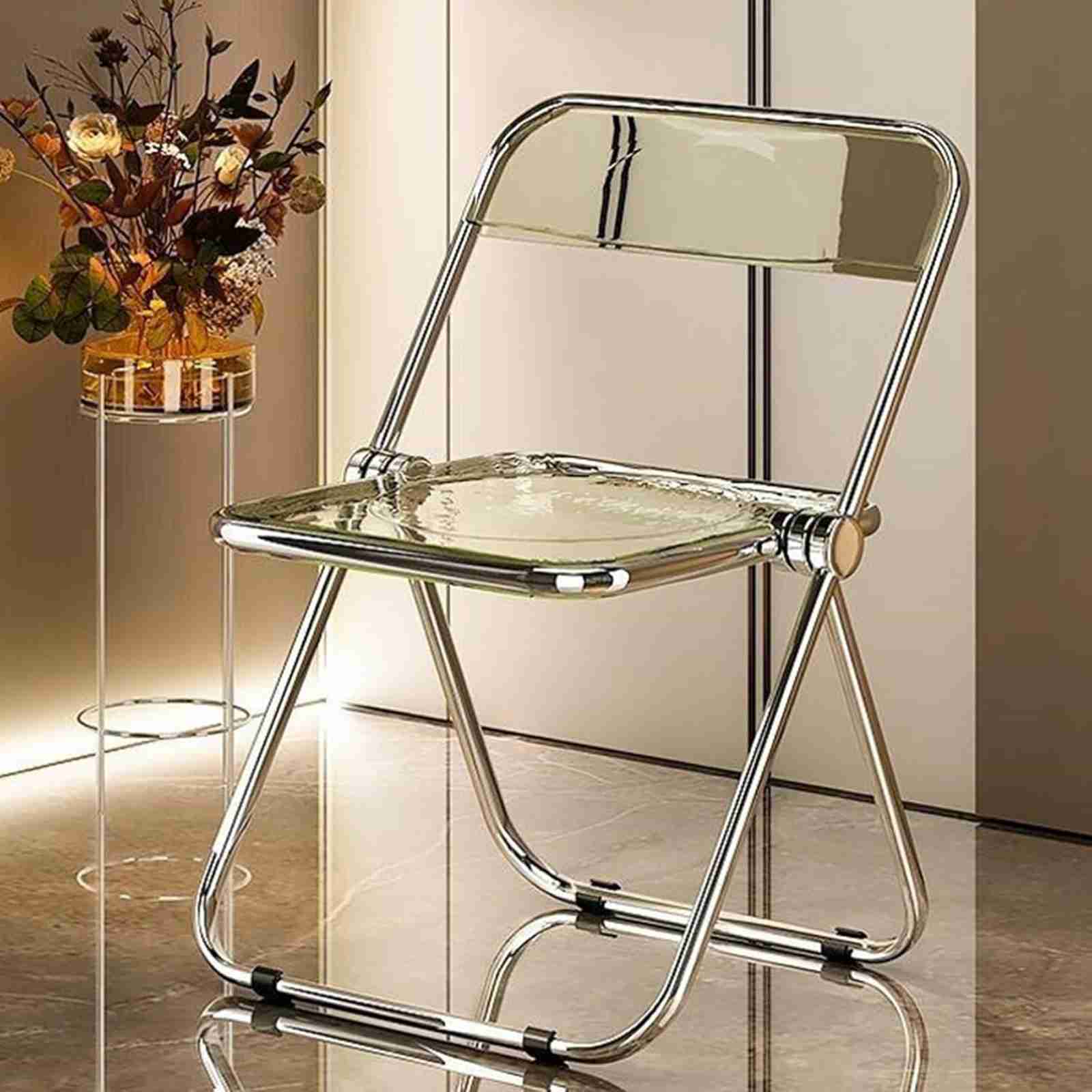 折り畳みチェア パイプ椅子 コンパクト収納 透明 背もたれ クリア 会議椅子 ミーティングチェア 持ち運..