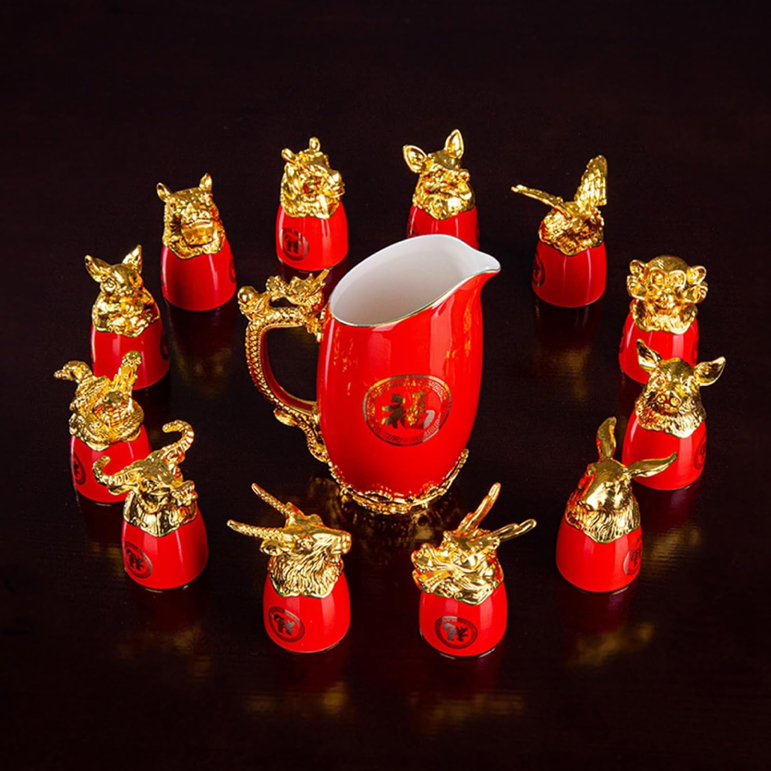 酒器セット 十二支 陶器製 ぐい呑み お猪口 おちょこ とっくり 徳利1個 盃12個 酒器 日本酒用 専用保護..