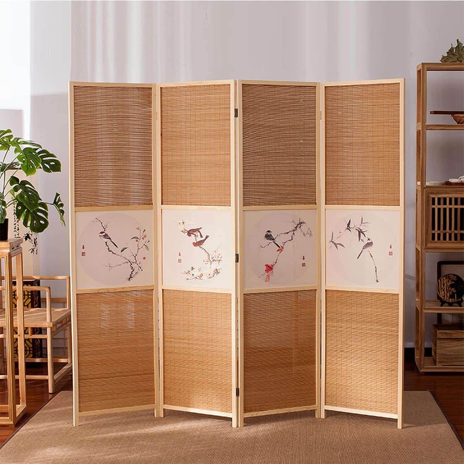 間仕切り パーティション 4連 180*50*4 高さ180cm 衝立 パーテション パーテーション パーテイション 衝立て つい立て 折りたたみ 軽量 キッチン オフィス 目隠し 黒 アジアン 和風