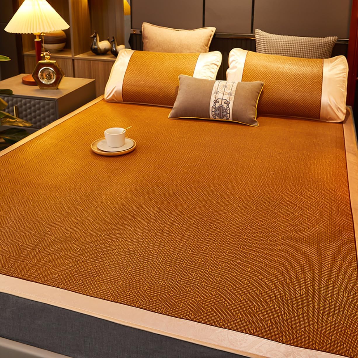 敷きパッド 籐藁 やわらか籐 オールシーズン 春夏 ブラウン ベッドパッド 敷きパッド シーツ マット 接..