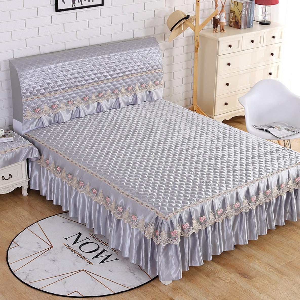 姫系 ベッドスカート 敷き布団カバー タイプ 単品 レース付き ベッドシーツ シングル セミダブル 中綿..