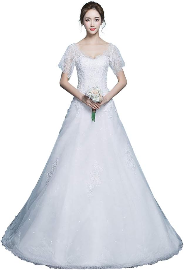ネック ウエディングドレス結婚式 花嫁モップの大きいサイズ レース ブライダルドレス