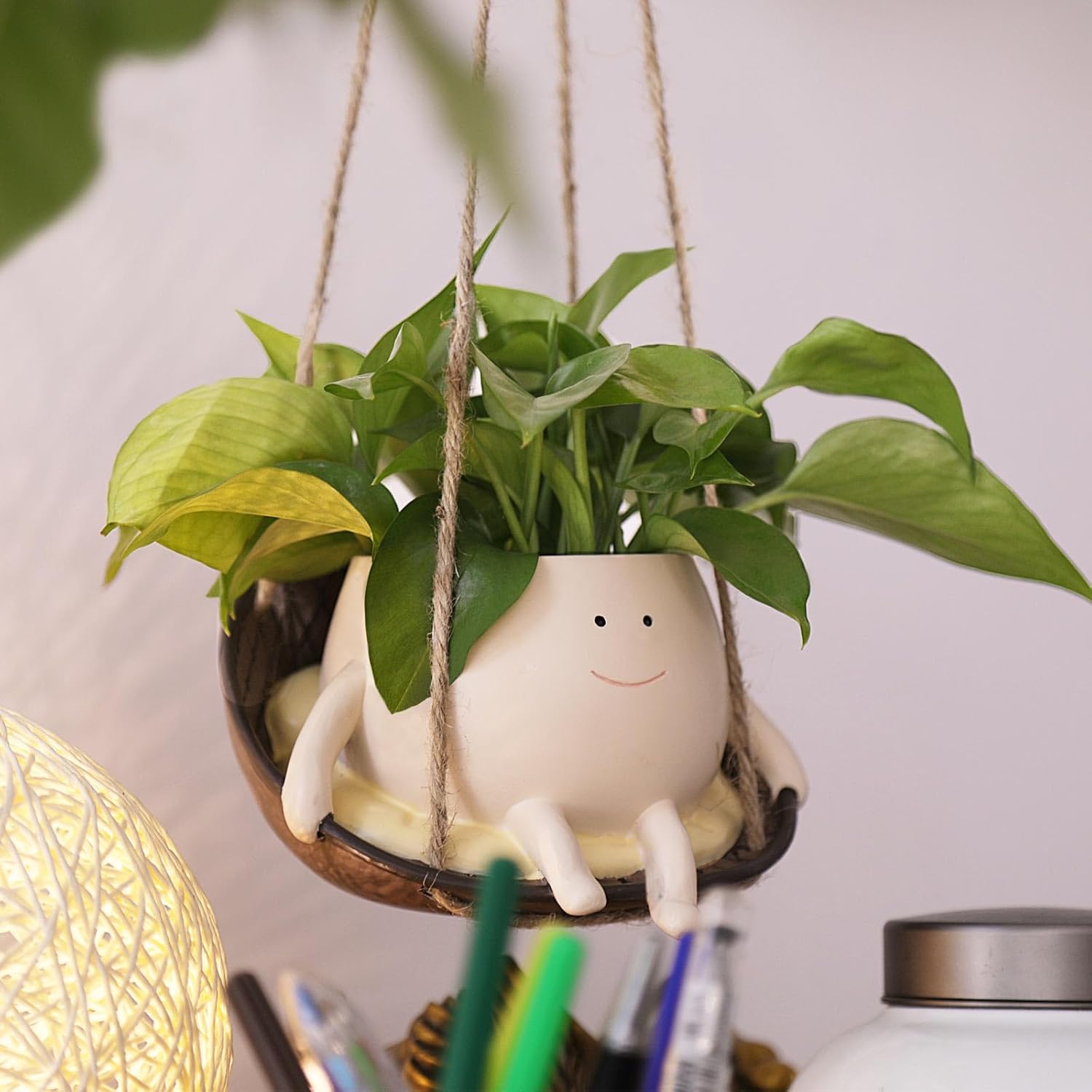 ハンギングスイングチェア プランターポット スマイルフェイス プランターポット 屋内/屋外植物用 かわ..