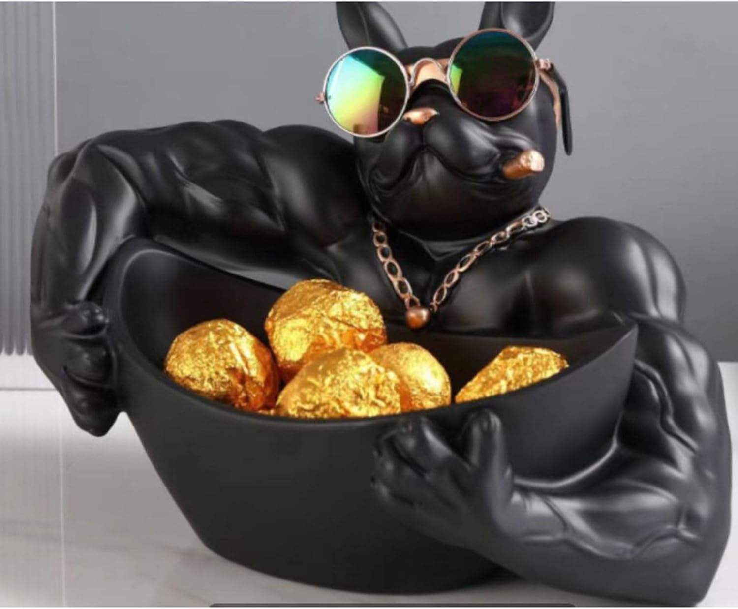 眼鏡を掛けた犬 玄関収納 卓上置物 キー収納 鍵置き 犬の置物 彫刻装飾 おしゃれ 腕時計 収納ケース 雑..