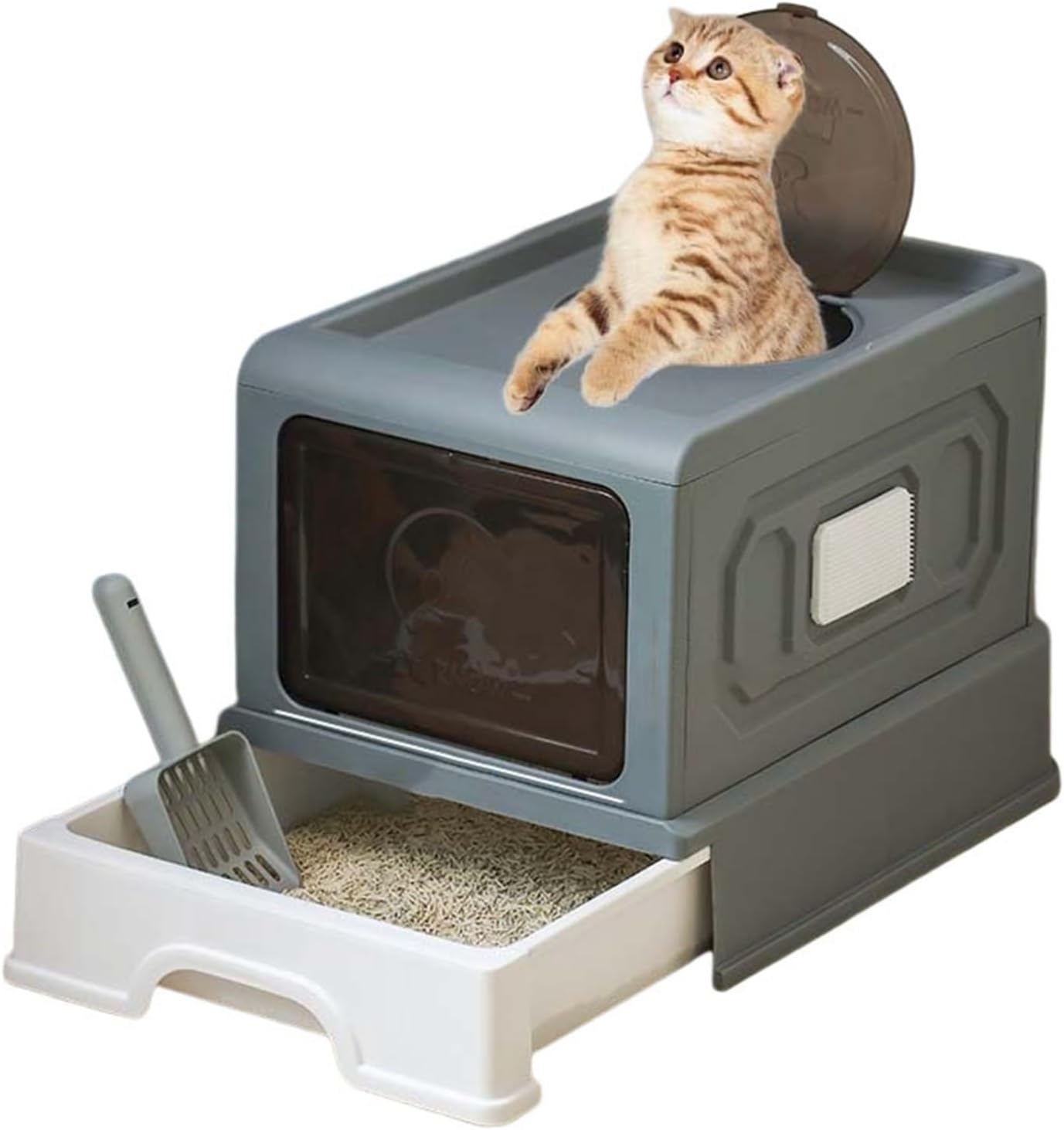 猫用トイレ本体 大きい 密閉型 38*50*38cm 猫トイレ スコップ付き 大きめ 防止 丸洗い可能 耐久性 砂の..