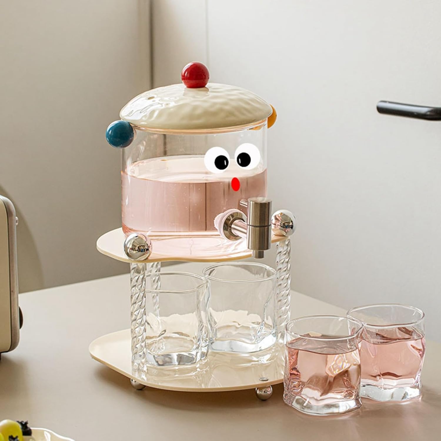 冷水筒 麦茶ポット ガラス貯蔵タンク 大容量 冷蔵庫ポット フィルター付き 飲料水バケット ドリンクピ..