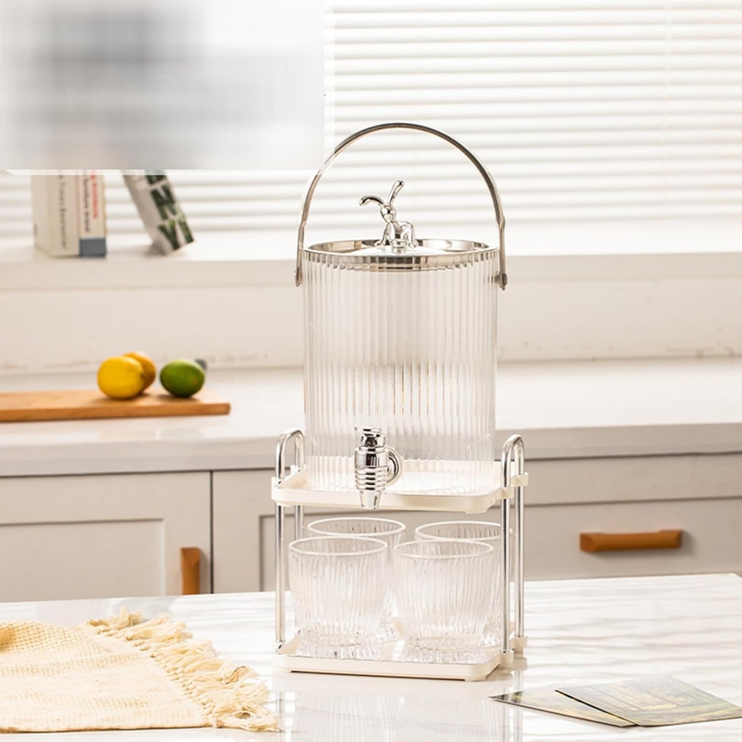 麦茶ポット ピッチャー お茶ポット冷水筒 冷蔵庫ポット 蓋付き ガラス貯蔵タンク 3.6L 透明 ドリンクサ..