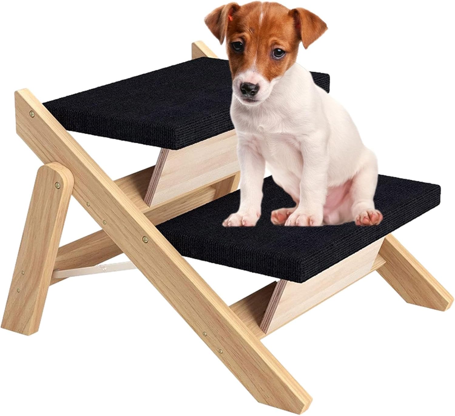 折りたたみ式犬用スロープ - ハイベッド用の滑り止め2 in 1ペット用階段 木製 - 丈夫な犬用ベッドの階..