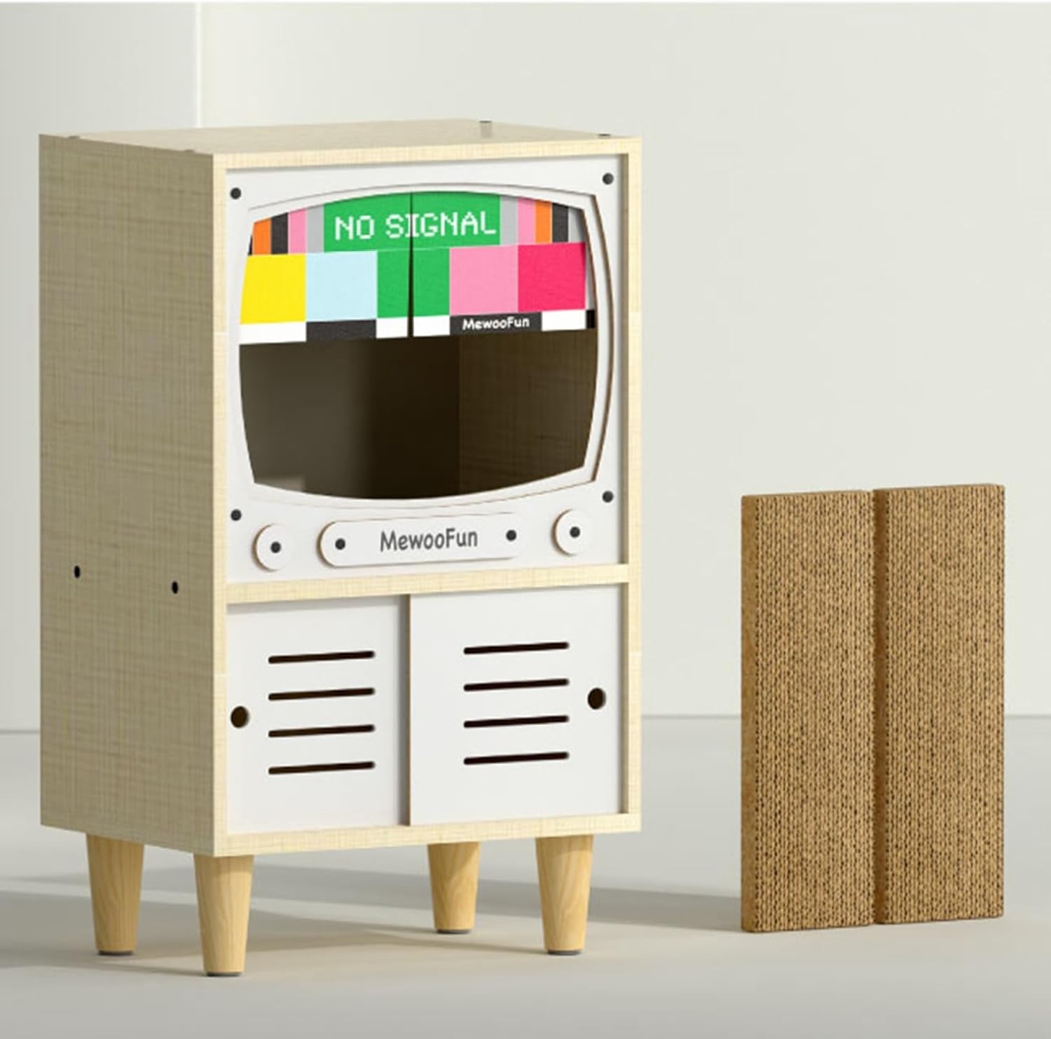 猫爪とぎハウス テレビの外観 猫用 木製品 ペットベッド 爪磨き 横置き 通年適用 両用 爪とぎ 猫ハウス..