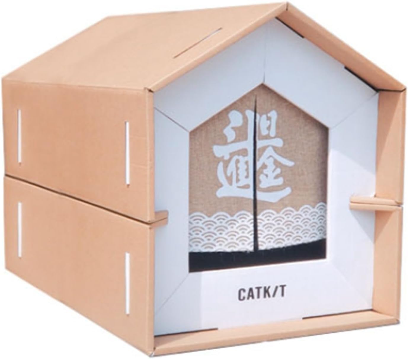 和風 ペットベッド ハウスの外観 高密度 強化段ボール 猫用 爪磨き 耐久性 おもちゃ付 猫の爪研ぎハウ..