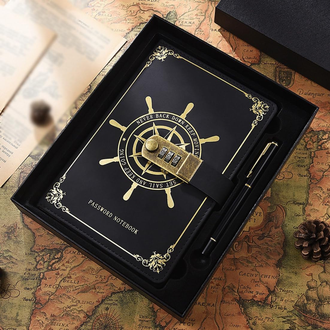 5メモ帳 鍵付き日記帳 レトロ ビジネス手帳 PUレザー 横罫線 鍵付きノート パスワードロック 秘密ノート ダイアリー 分厚い アンティーク手帳 多機能日記帳...