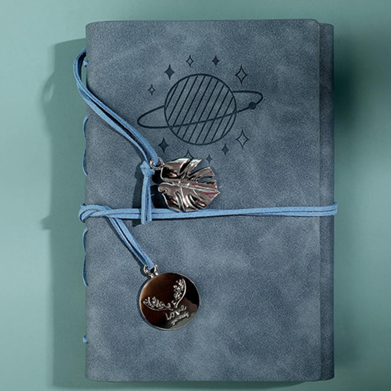 5レザージャーナル ? 1青 レザーノートブック メンズ&レディース A6 ? ビンテージジャーナル 横罫線入り ライティング用レザーレトロペンダント付き ダイ...