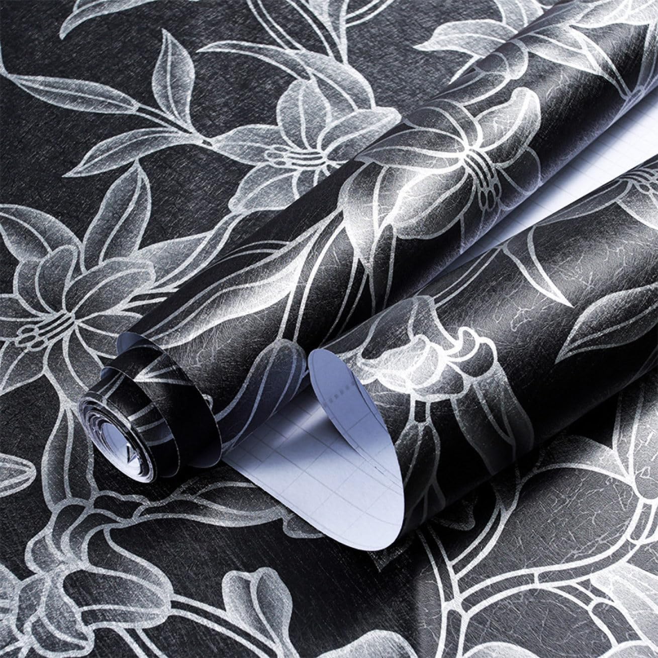 壁紙シール ブラック 4花 60cmx3m リメイクシート 無地 60cm*3m はがせる 防水 壁紙シート カッティングシート リフォームシート 厚手 おしゃれ 剥がせる 壁紙黒 DIY 耐熱 ブラ