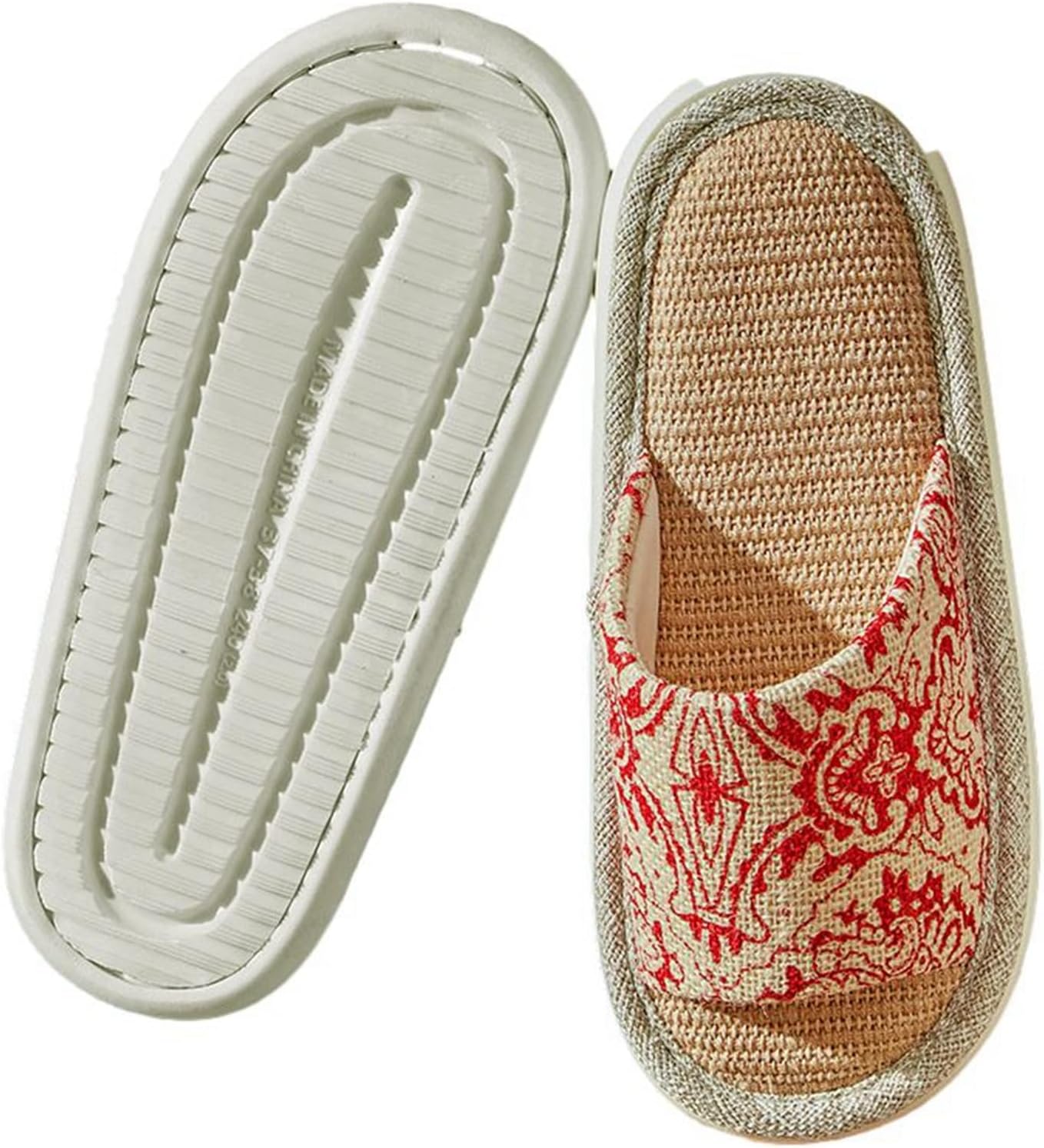 花柄スリッパ リネン 亜麻 ルームスリッパ 部屋用 室内履き ルームシューズ レディース メンズ カップ..