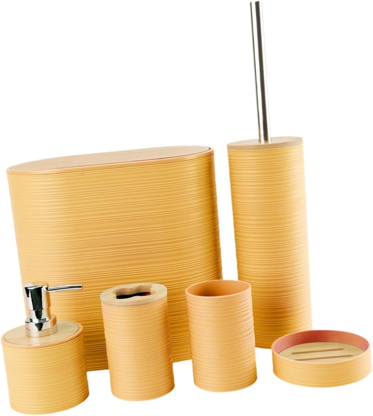 6x バスルームアクセサリー ソープディスペンサー 装飾 ポータブル ゴミ箱 ゴミ箱 マウスウォッシュカップ 農家寮用 黄色