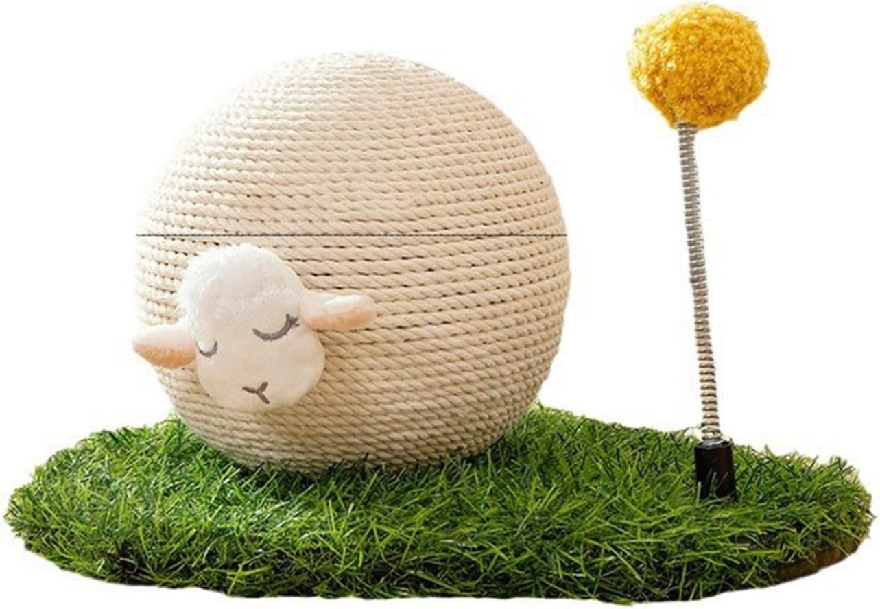 猫 つめとぎ ヒツジ ボール 天然サイザル麻 爪とぎ つめとぎ 小さい ポール おもちゃ付き 爪研ぎ 玩具 ..