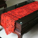食卓ランナー 防汚機能 速乾性 レッド 38*176cm テーブルランナー 透かし彫り フラワー テーブルセンター 布 花柄 テーブルウエア 食卓ランナー タッ...