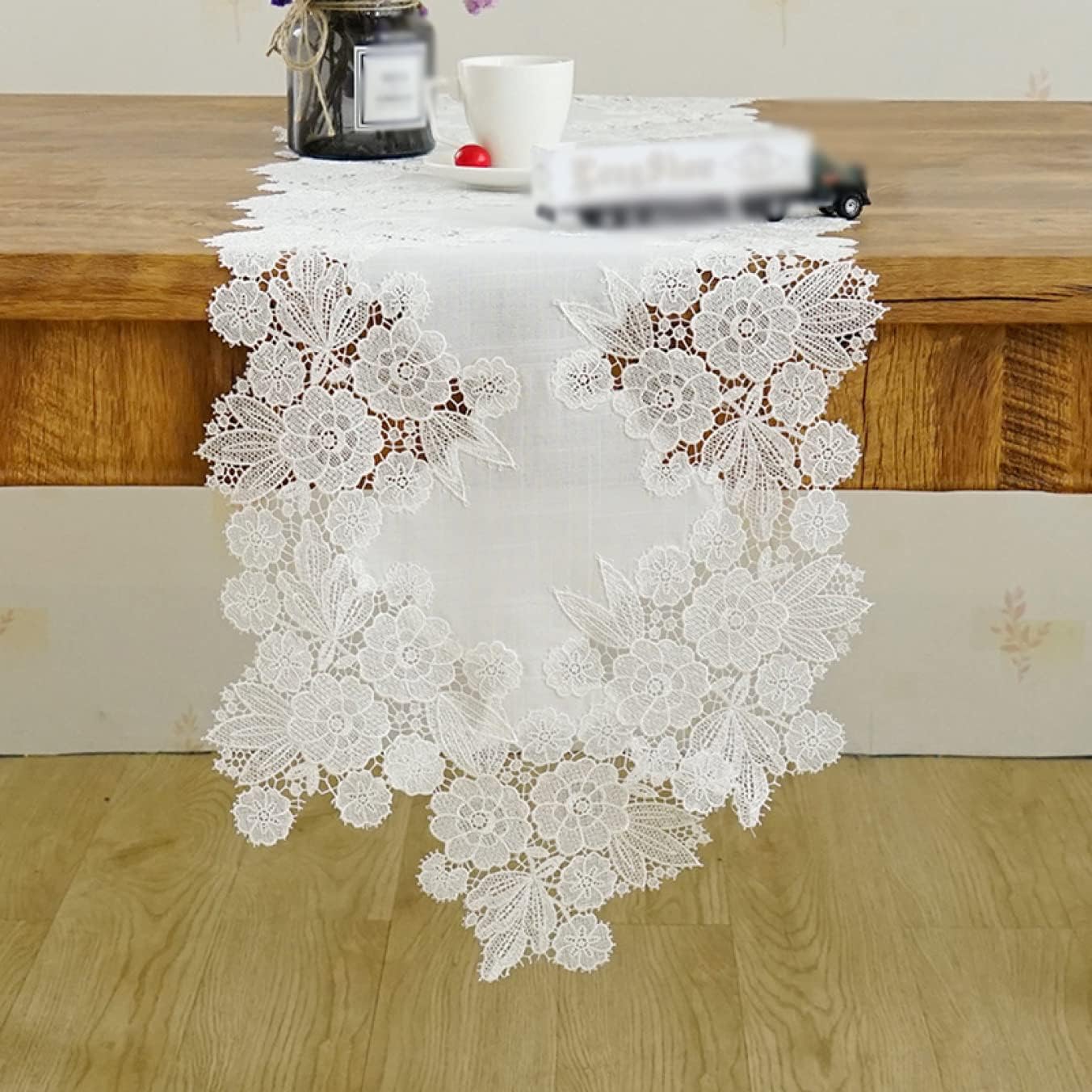 三角形 レーステーブルランナー 刺繍テーブルランナー 絶妙なヴィンテージ風 シャビーシック ホリデー..