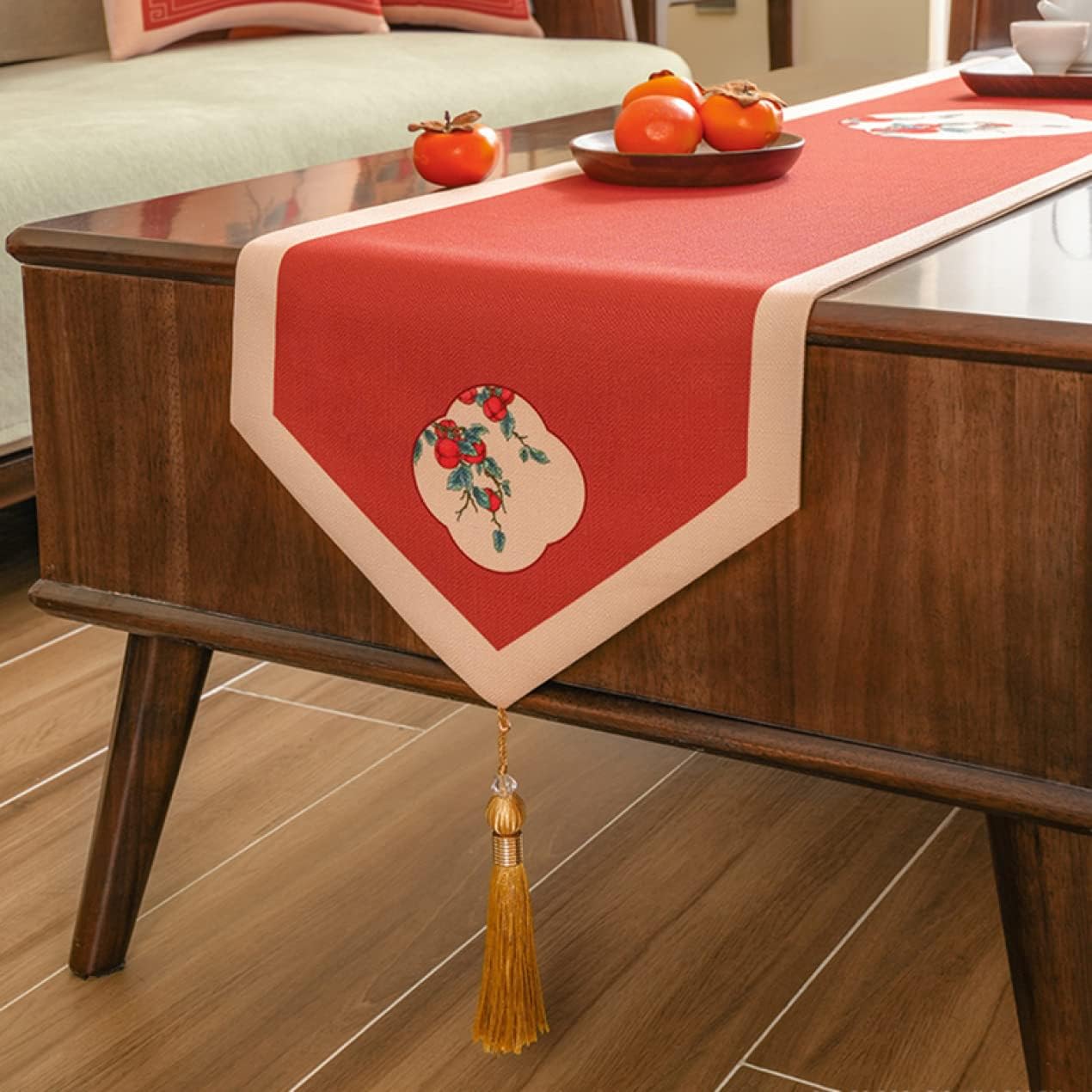 食卓飾り テーブルランナー 北欧風 レッド 優雅 タッセル付き テーブルランナー 花柄 33*210cm プリント おしゃれ テーブルセンター インテリア コーディネート おしゃれ 食卓カバー リビン