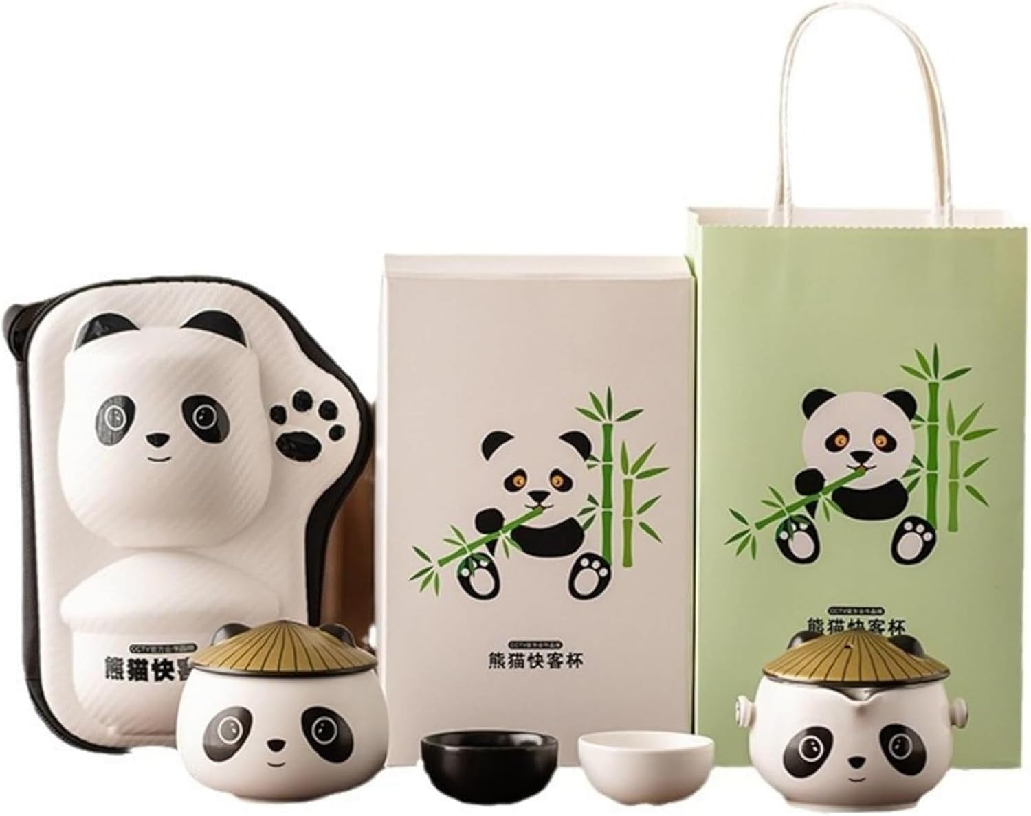 中国茶器セット 急須 湯呑みセット パンダ茶器セット 収納バッグ付き 中国茶器 コップ コンパクト 陶器..