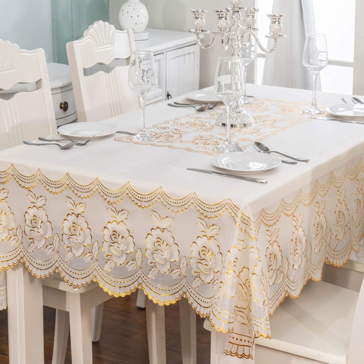 レース 花柄 白 デスククロステーブルクロステーブルクロス 137*180cm ビニール 半透明 長方形テーブルクロス テーブルマット 撥水 速乾 PVC製 テーブルカバー 食卓カバー 食事テーブルク