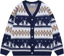 カーディガン ニットシャツ メンズ レディース 男女兼用 長袖 ペアルック アーガイル柄 パッチワーク ビッグシルエット セーター 秋冬服 アウター ボタン 可...
