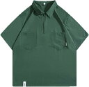 ポロシャツ メンズ カジュアルシャツ Tシャツ 夏用 ジップ ポケット付き 折り襟 半袖 ワークシャツ 薄手 軽量 速乾通気性 サマーシャツ 無地 シンプル ゆ...