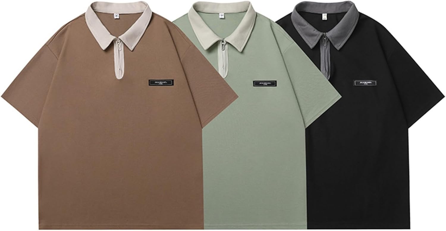ポロシャツ カジュアルシャツ メンズ 五分袖 無地 折り襟 夏服 薄手 Tシャツ 上着 軽量 窮屈感のない 速乾吸汗 通気 シンプル コーディネート ジッパー 通勤 通学 スポーツ ファッション