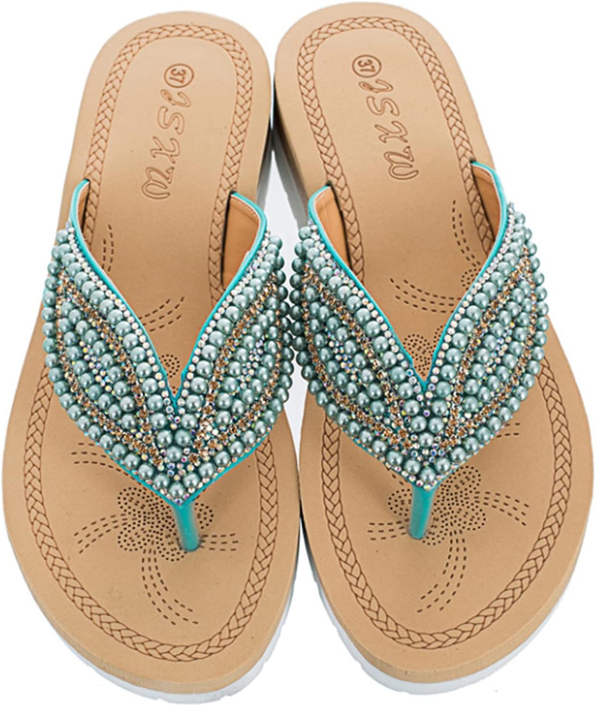 トングサンダル レディース 厚底 ビーサン ビーチサンダル ミュール ラインストーン パール 軽便 快適 シンプル 歩きやすい 痛くない 5cm ウェッジサンダル ボヘミアン風 海 旅行 スリッパサン