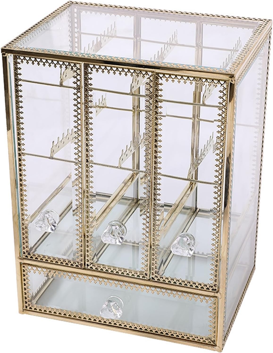 ジュエリーボックス アクセサリーケース たっぷり収納 宝石箱 ガラス ドレッサー引き出し用 指輪 リング ペンダント 広々とした 卓上 エレガント レディース 防塵 収納に便利 ディスプレイ用