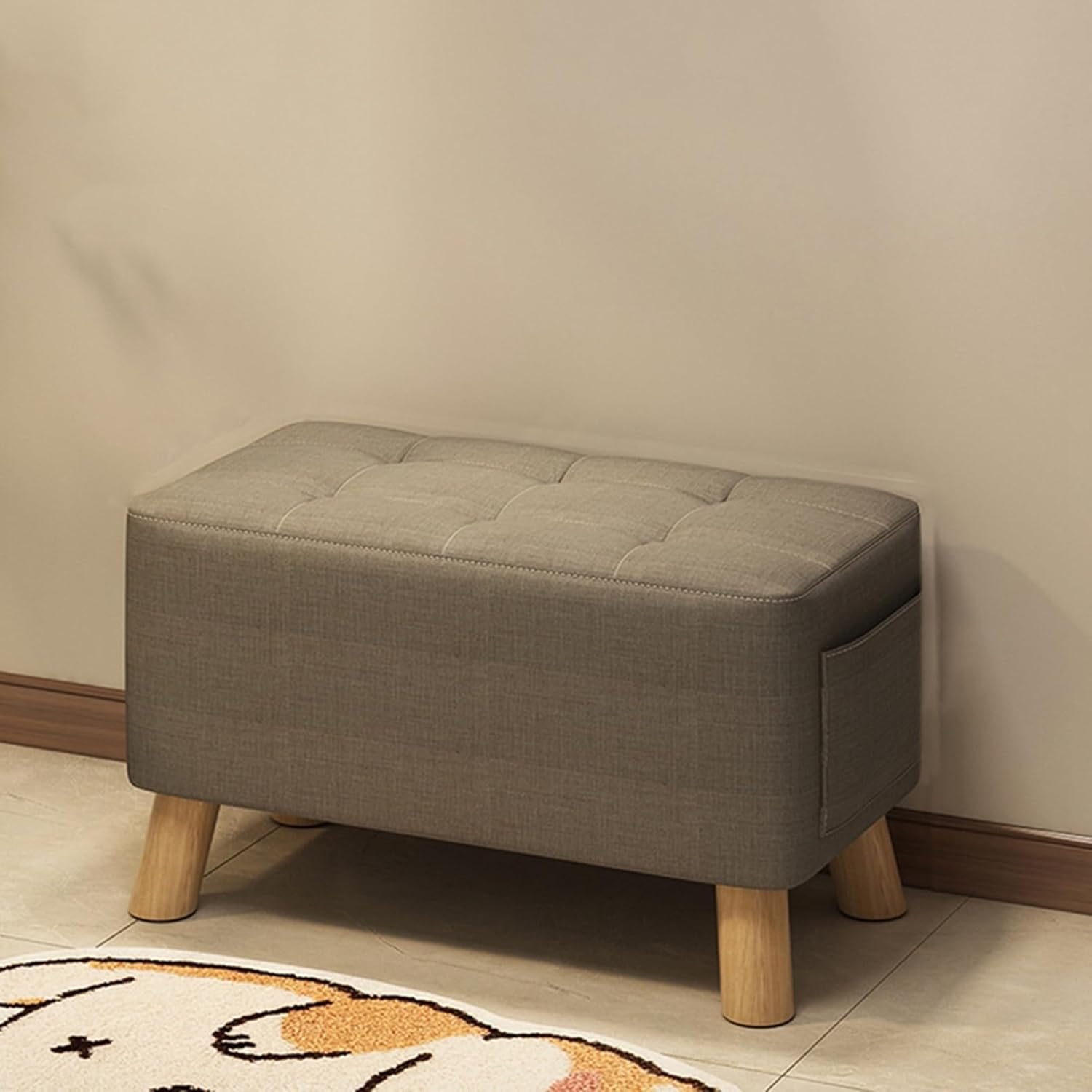 オットマン 足置き スツール 収納付き 脚置き ソファフットレスト 安定した木製脚 フットスツール 布張..