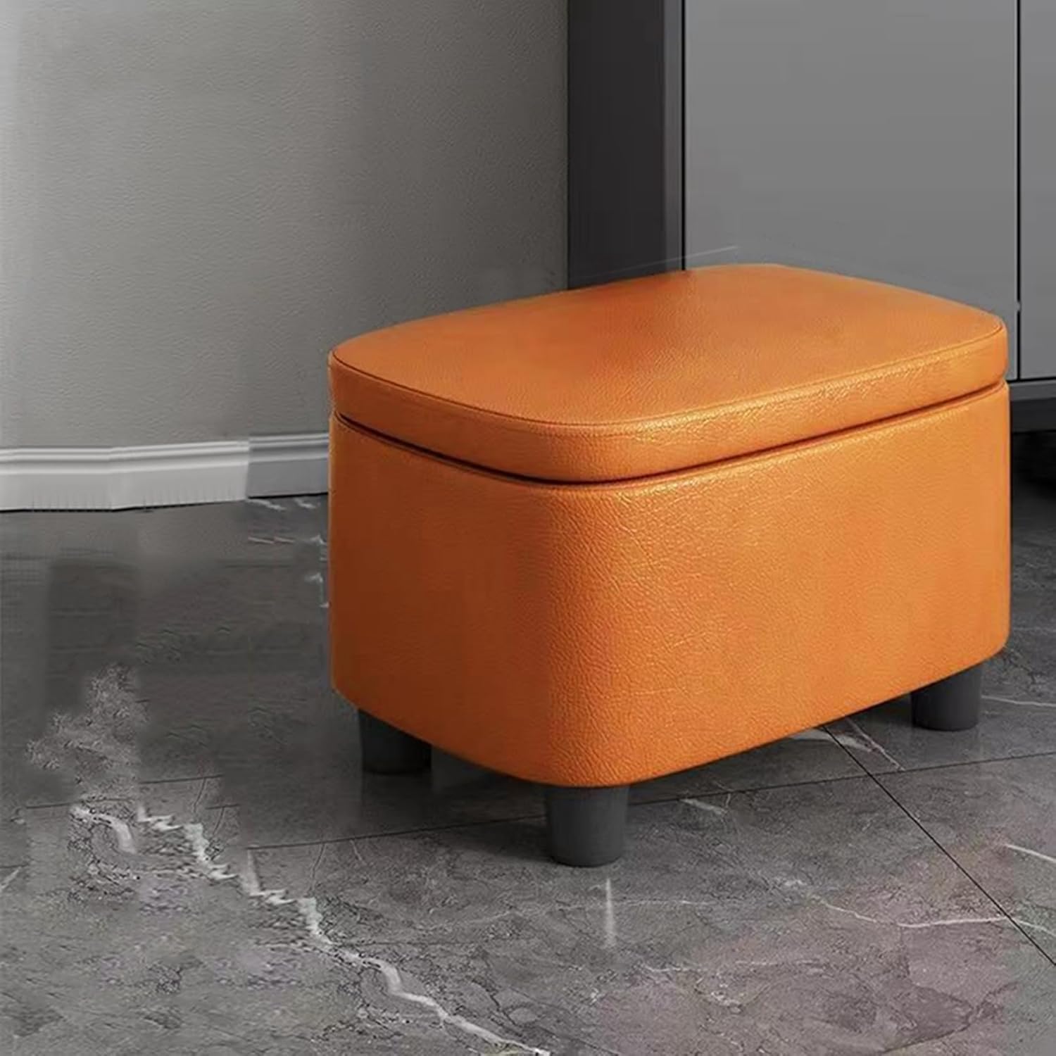 スツール 低い ロースツール 40*28*25cm 収納ボックス 脚付き 高反発 ミニ椅子 フットスツール オレン..