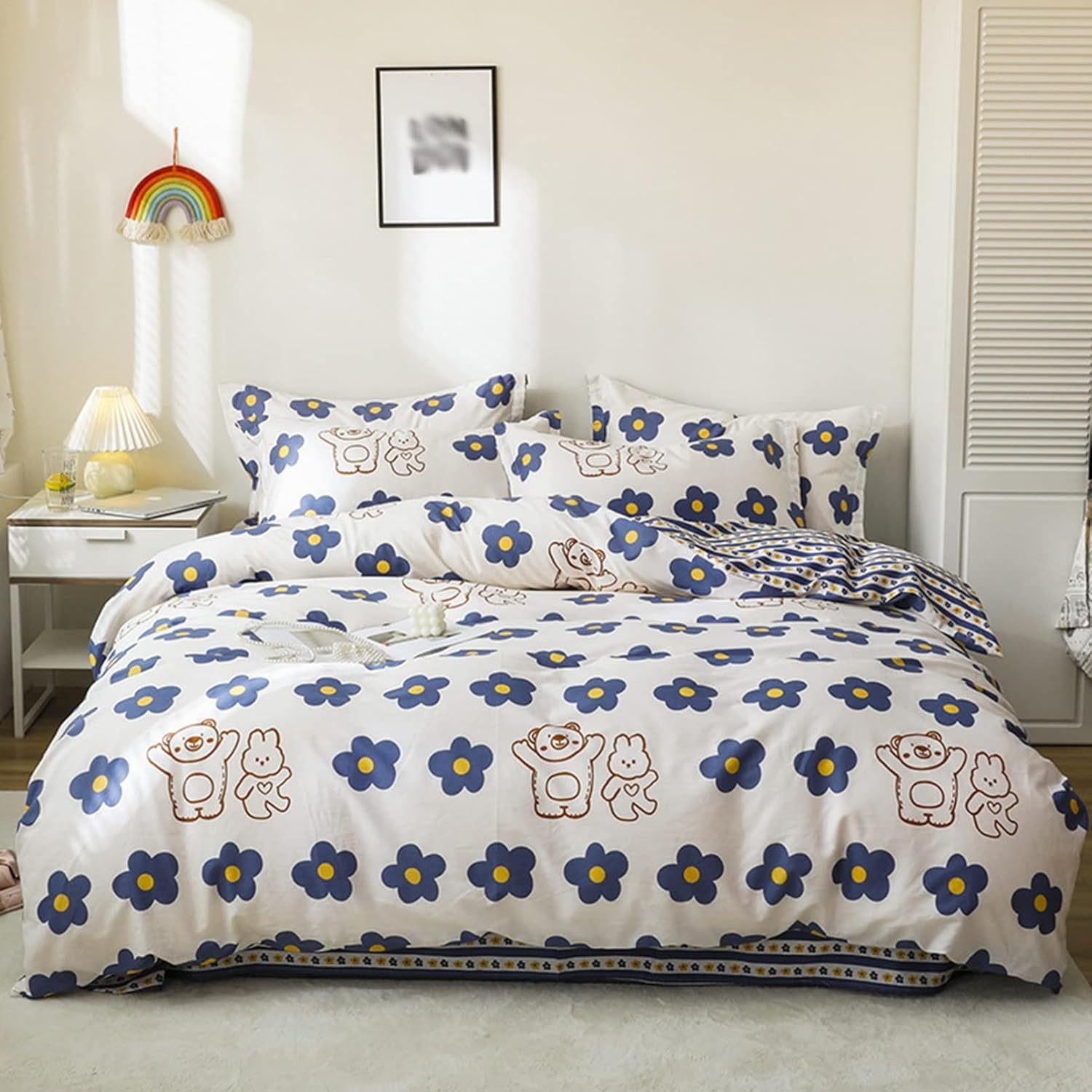 100％コットン ふとんカバー 花柄 レディース シングル ダブル かわいい うさぎ 桃心 オールシーズン 3..