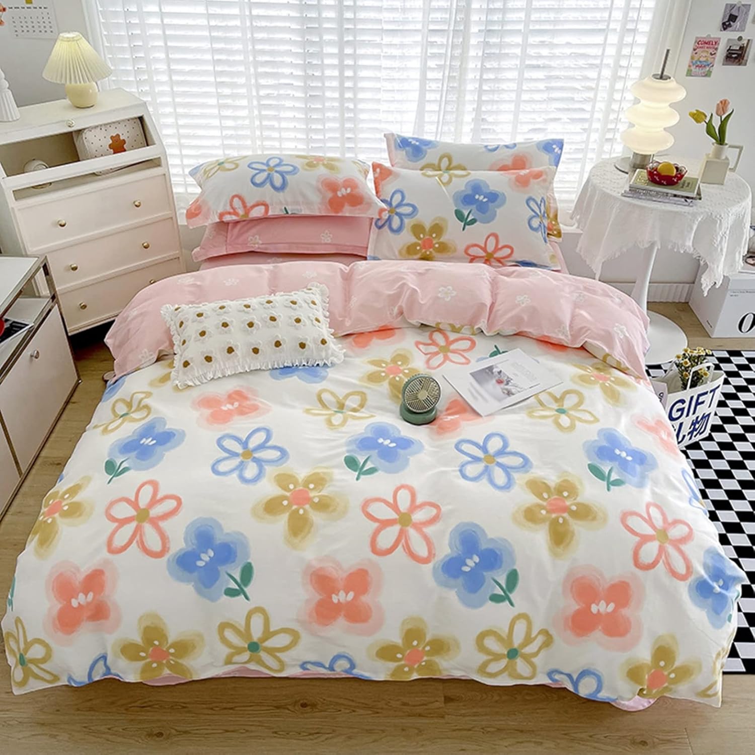 100％コットン ふとんカバー 花柄 レディース シングル ダブル かわいい うさぎ 桃心 オールシーズン 3..