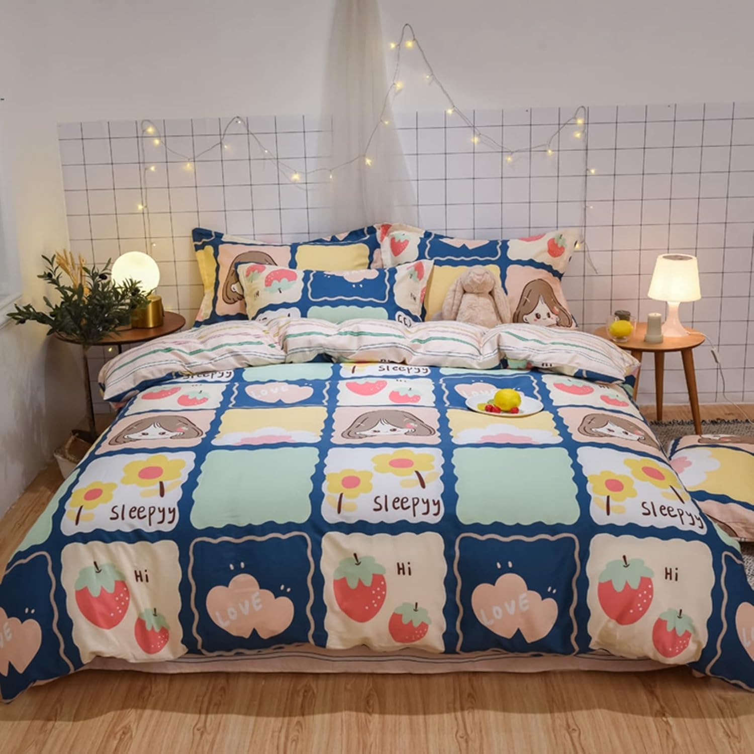 100％コットン ふとんカバー 花柄 レディース シングル ダブル かわいい うさぎ 桃心 オールシーズン 3・4点セット 寝汗対策 毛抜けにくい 洋式 シーツ 掛け布団カバー 肌触りが良い 引っ越し