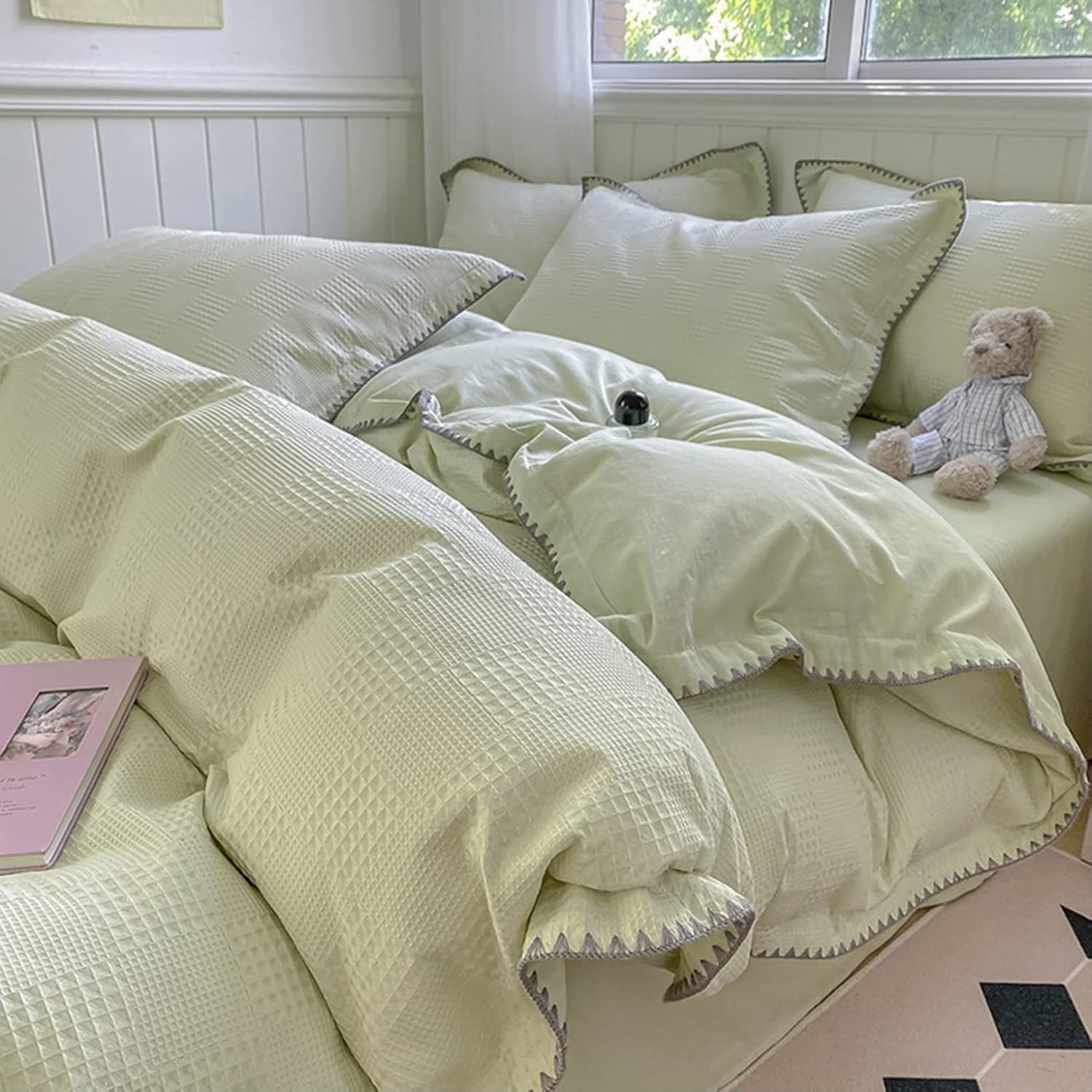 掛けカバー 格子縞 ワッフル柄 シングル ダブル 3/4件セット 純色 シンプル 秋冬物 マイクロファイバー..