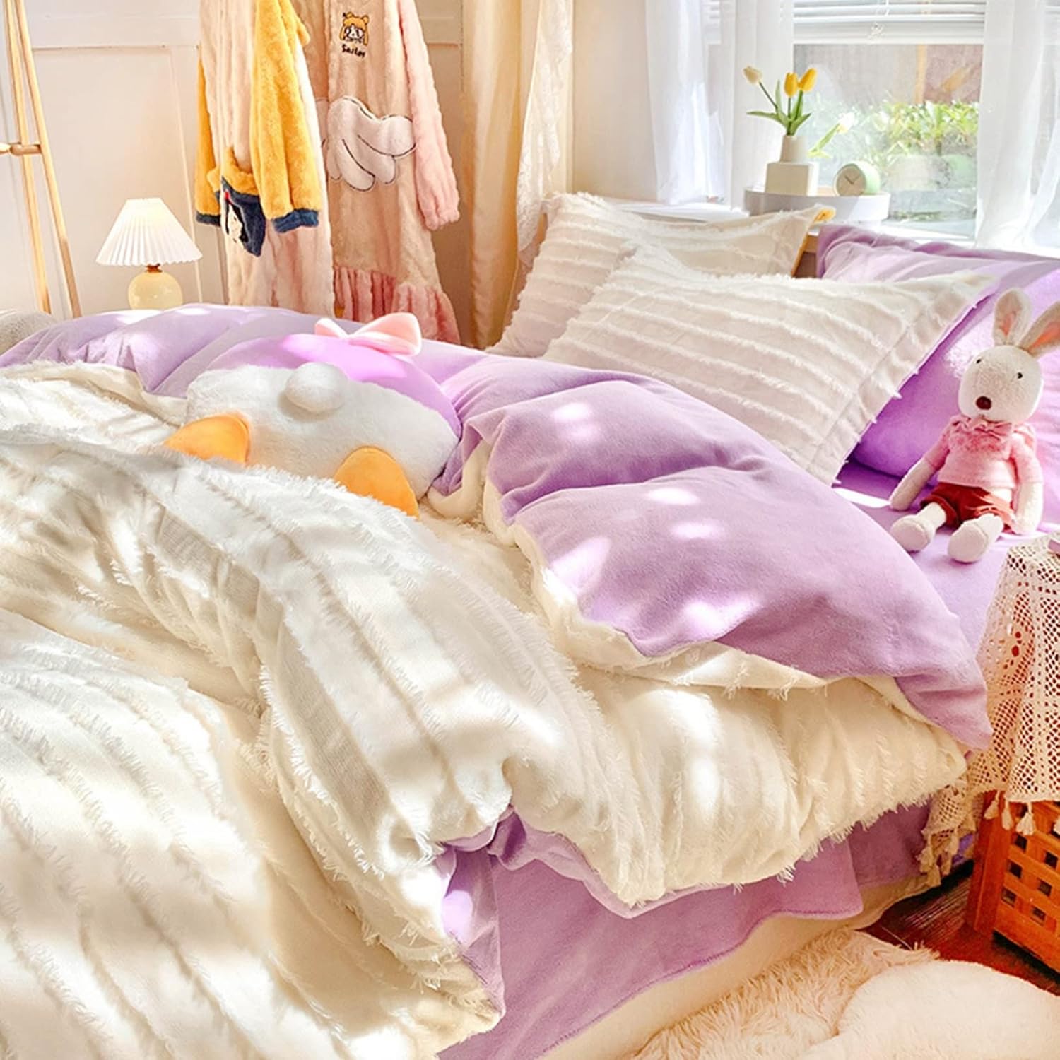 布団カバーセット シングル ダブル 冬 タッセル リバーシブル INS風 少女 もこもこ 枕カバー 柔らか シ..