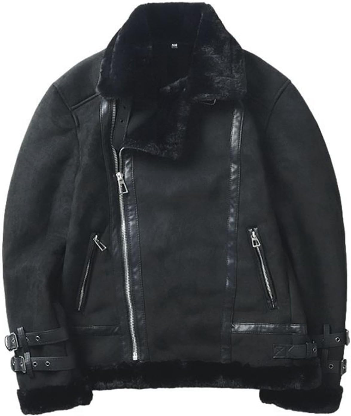 立ちネックレザージャケット メンズ フェイクムートン スエード レディース ベルト ライダースジャケッ..