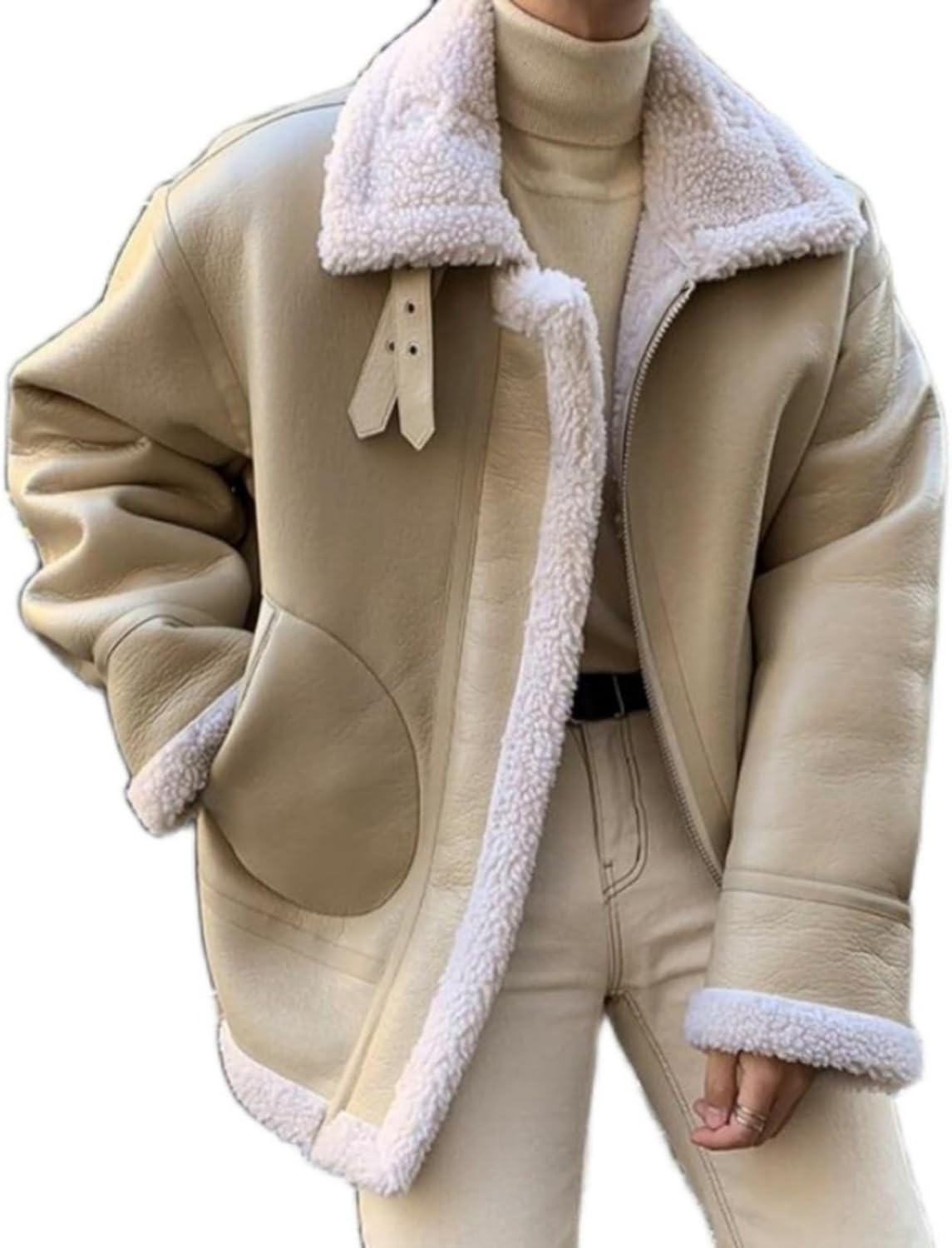 バイク ジャケット 革ジャン ボアフリース ライダースジャケット メンズ レディース ベルト付き 毛皮一..