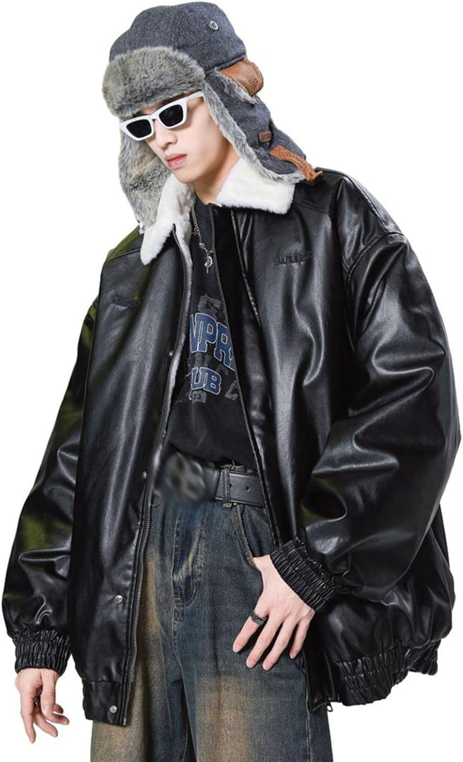 ジャケットメンズ裏ボアフェイクレザ...