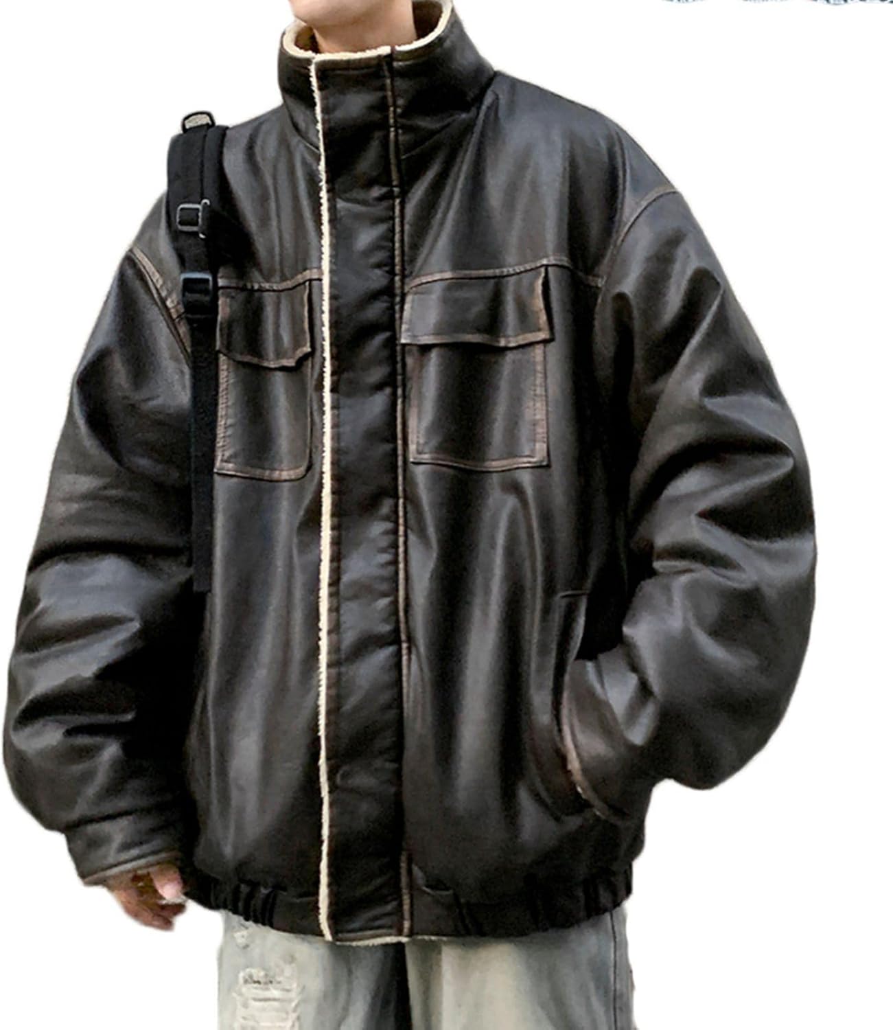 メンズ裏ボアフェイクレザージャケッ...